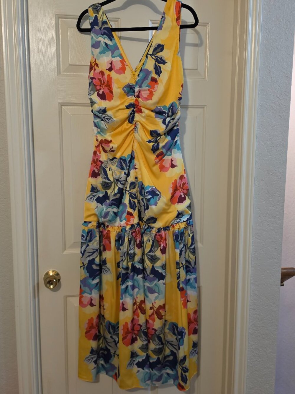 Yellow Flowers Print Maxi Dress